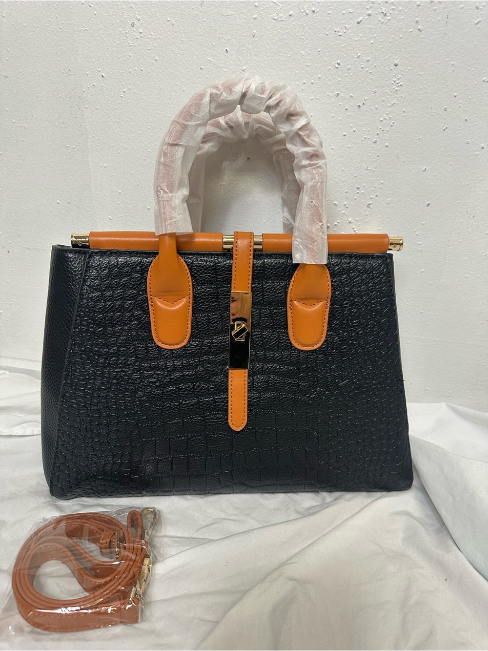 Women’s Crocodile Pattern Handbag Shoulder Tote Crossbody Stylish Purse Black